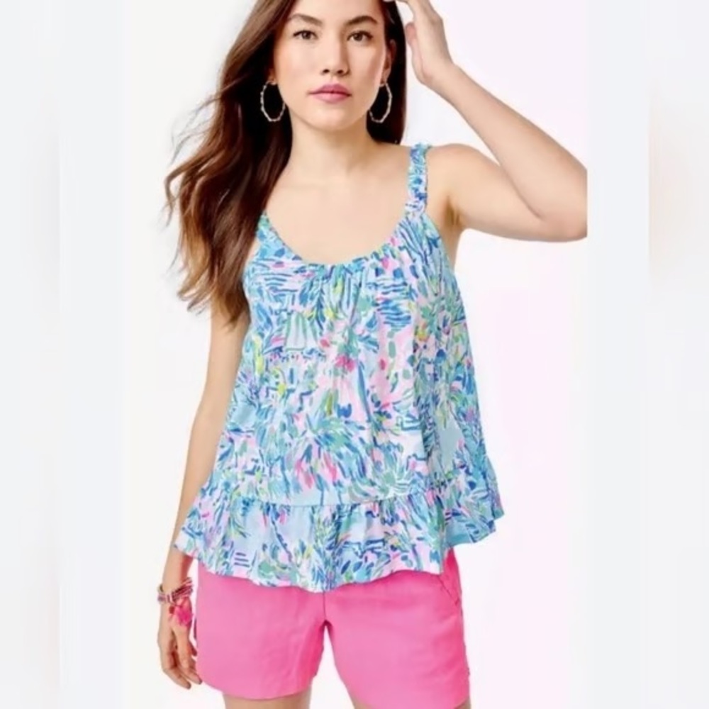 LILLY PULITZER Loro Tank Top Tropical Palm Print Pima Cotton Sizes Small & XXS